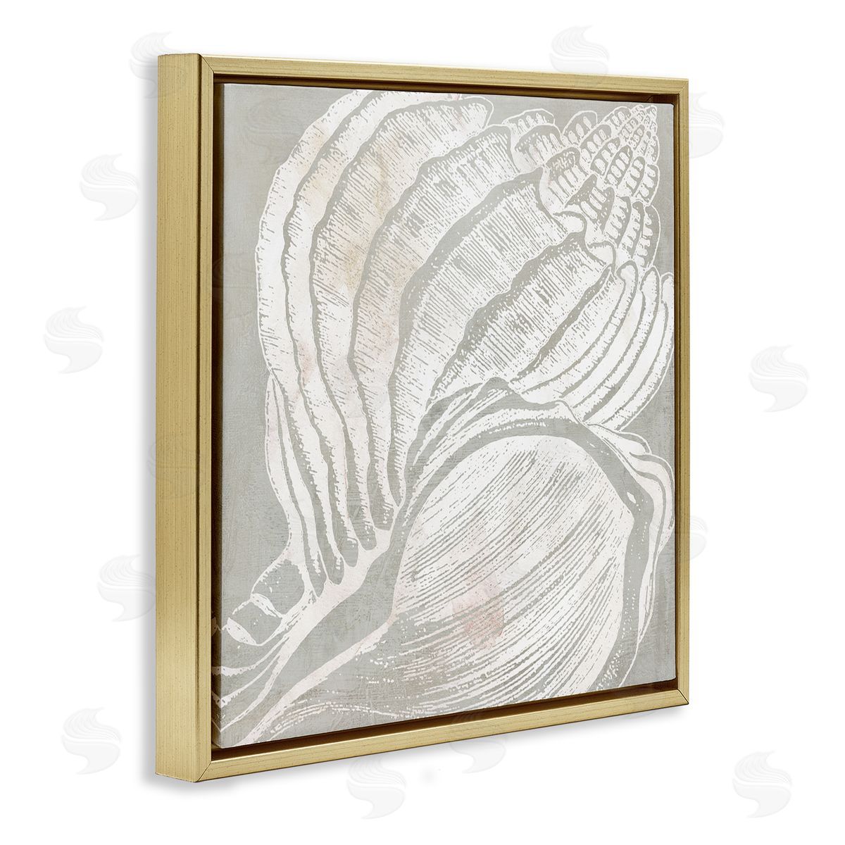 Carol Robinson Beige Conch Pattern Gold Floating Frame Canvas Wall Art Print