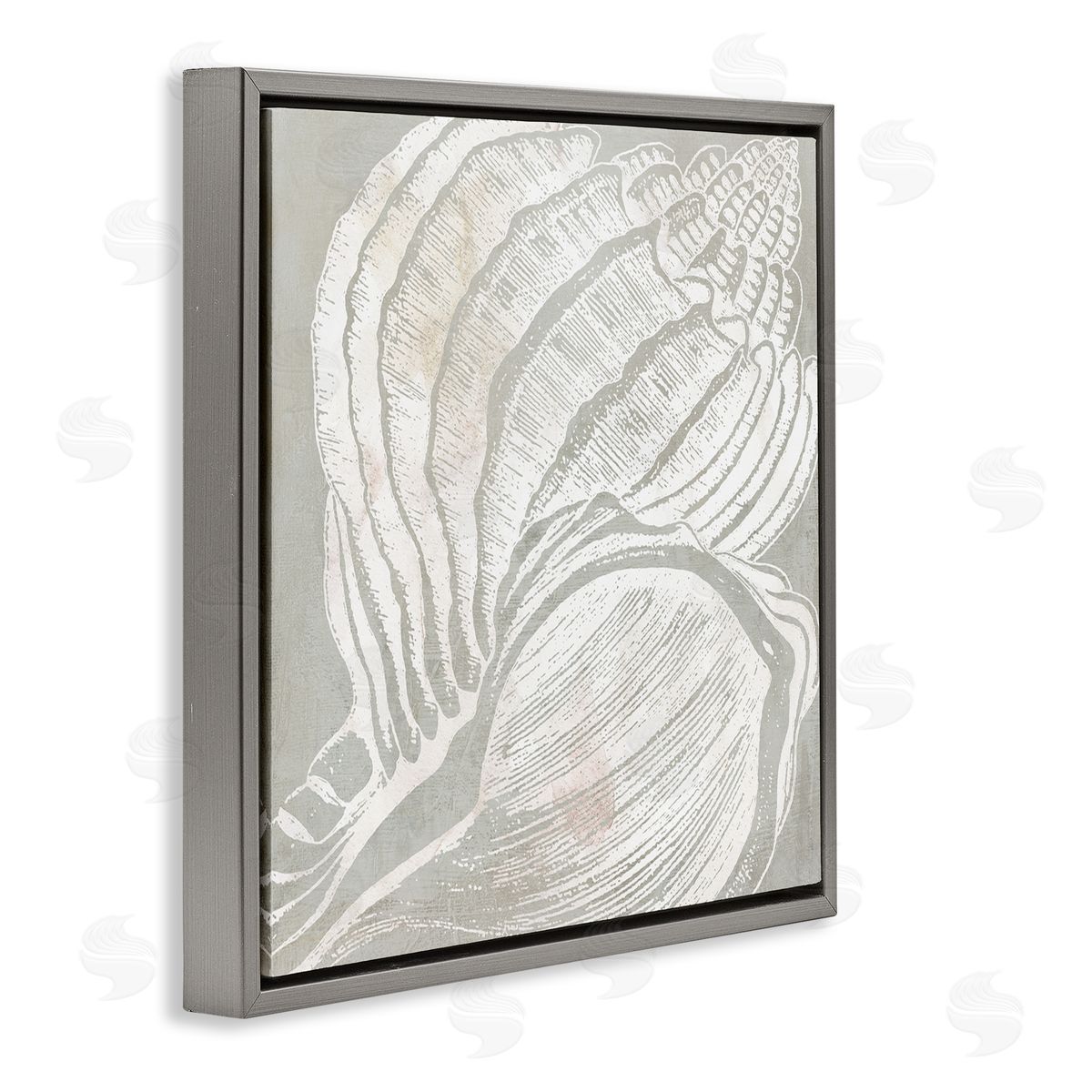 Carol Robinson Beige Conch Pattern Gray Floating Frame Canvas Wall Art Print