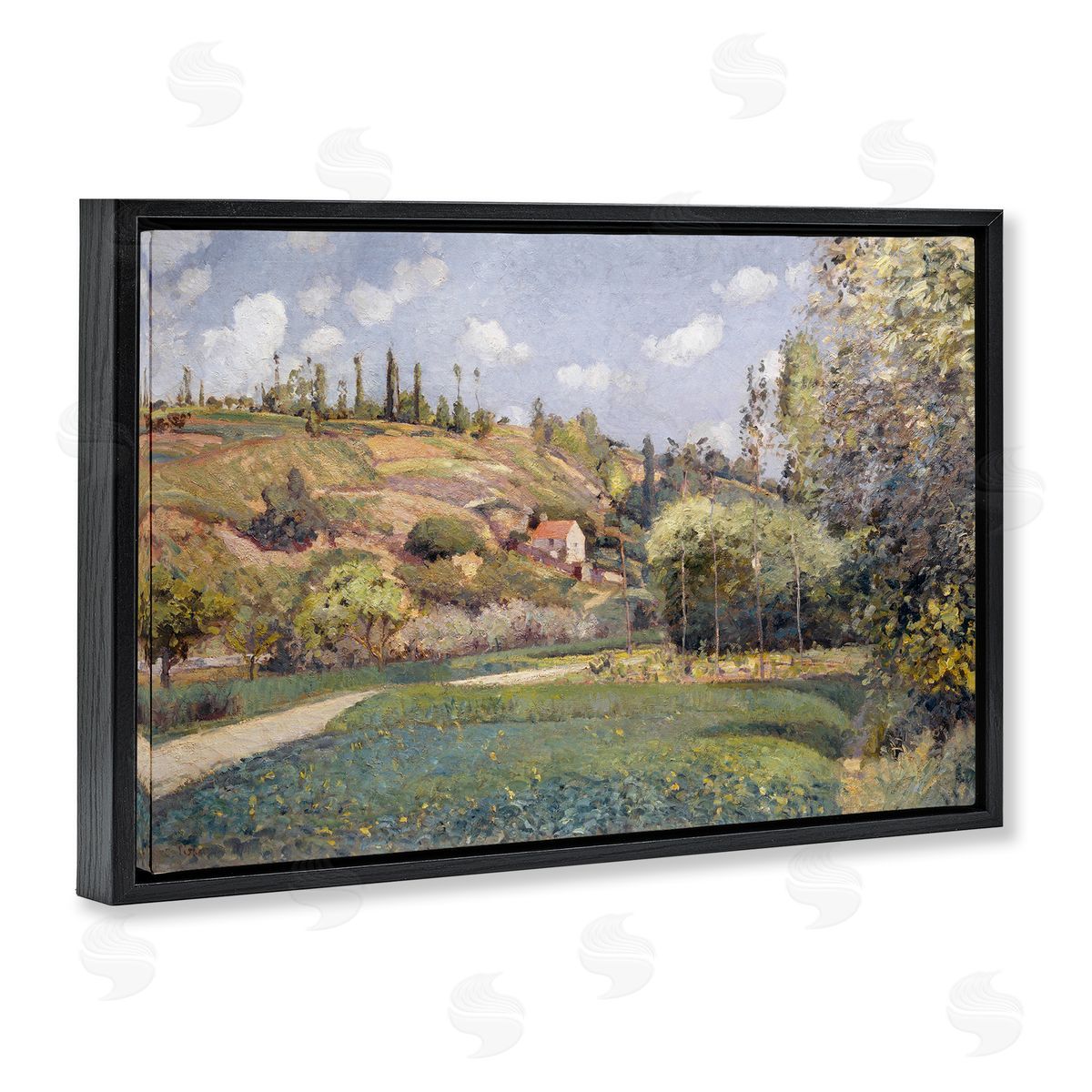 CAD Designs Rolling Green Hillside Black Floating Frame Canvas Wall Art Print