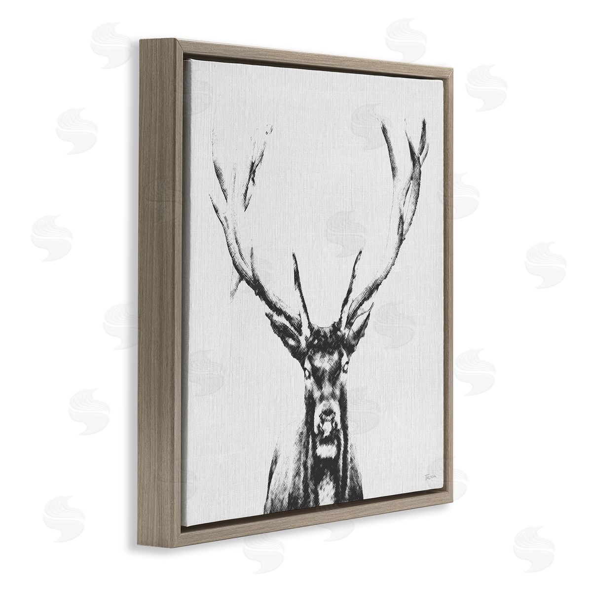 Katrina Craven Stag Sketch in Grey Brown Floating Frame Canvas Wall Art Print