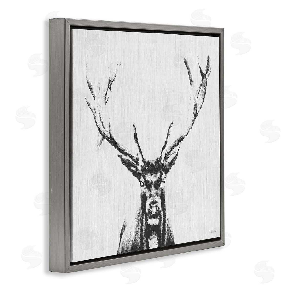 Katrina Craven Stag Sketch in Grey Gray Floating Frame Canvas Wall Art Print