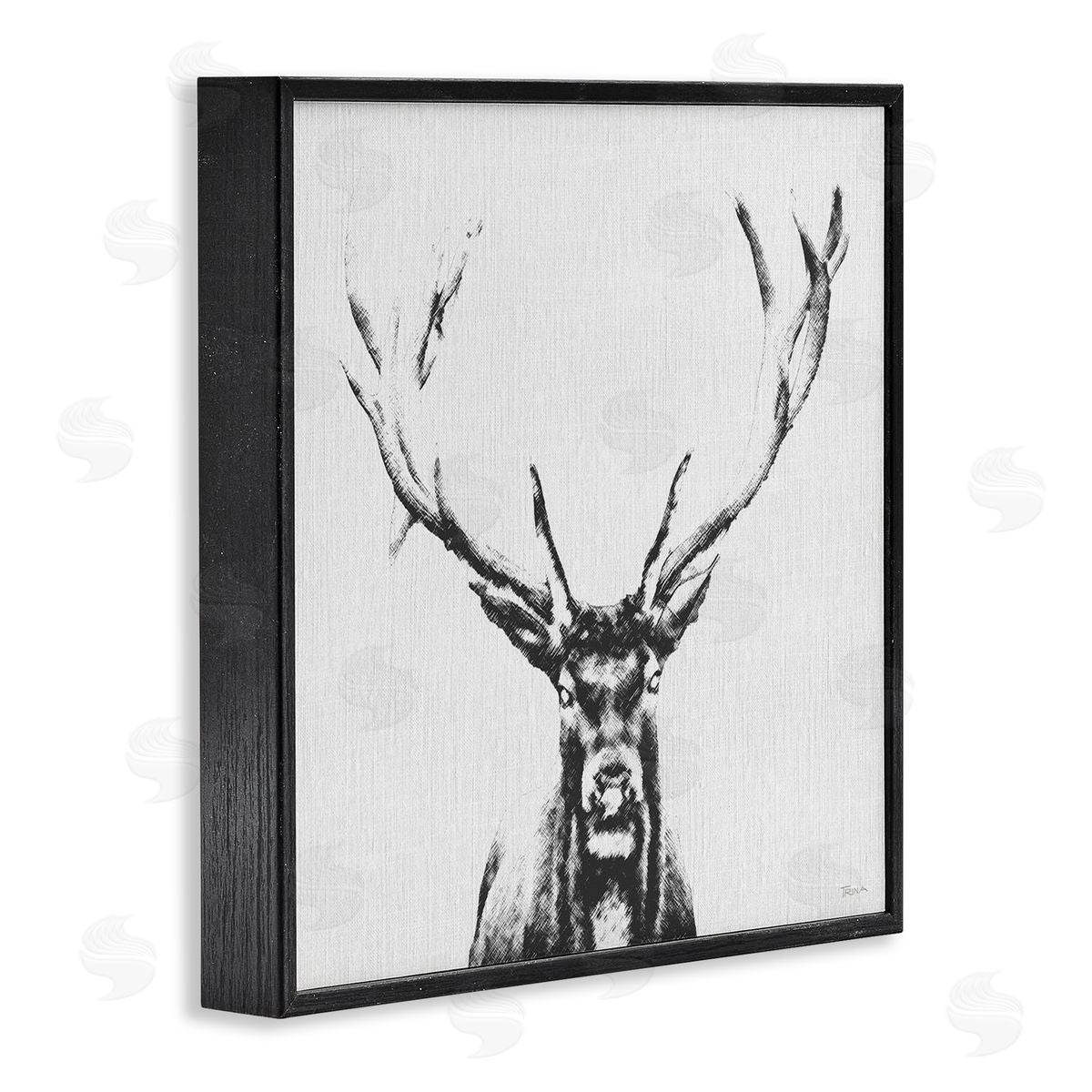 Katrina Craven Stag Sketch in Grey Black Framed Giclee Wall Art Print