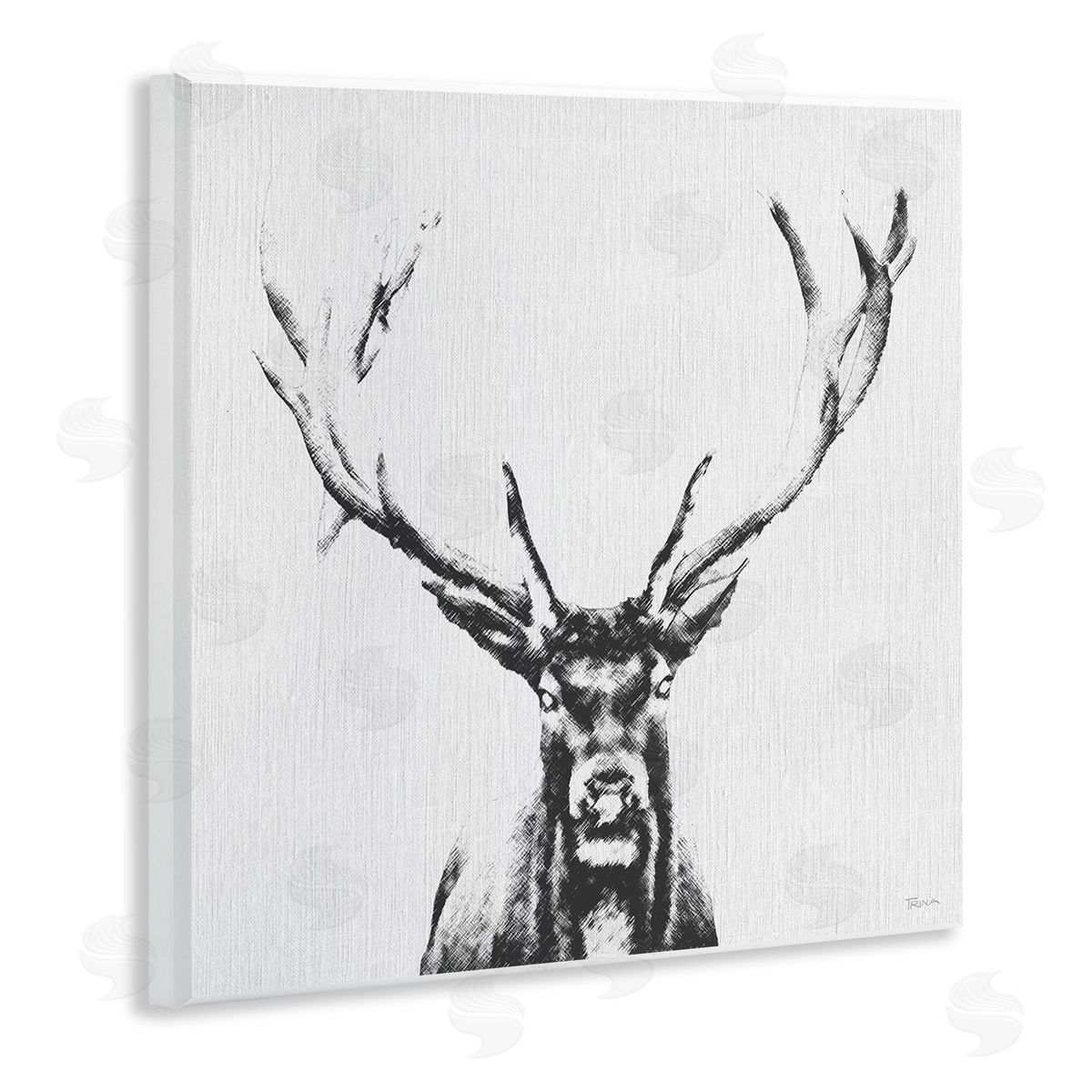 Katrina Craven Stag Sketch in Grey Wooden Wall Plaque Art Print