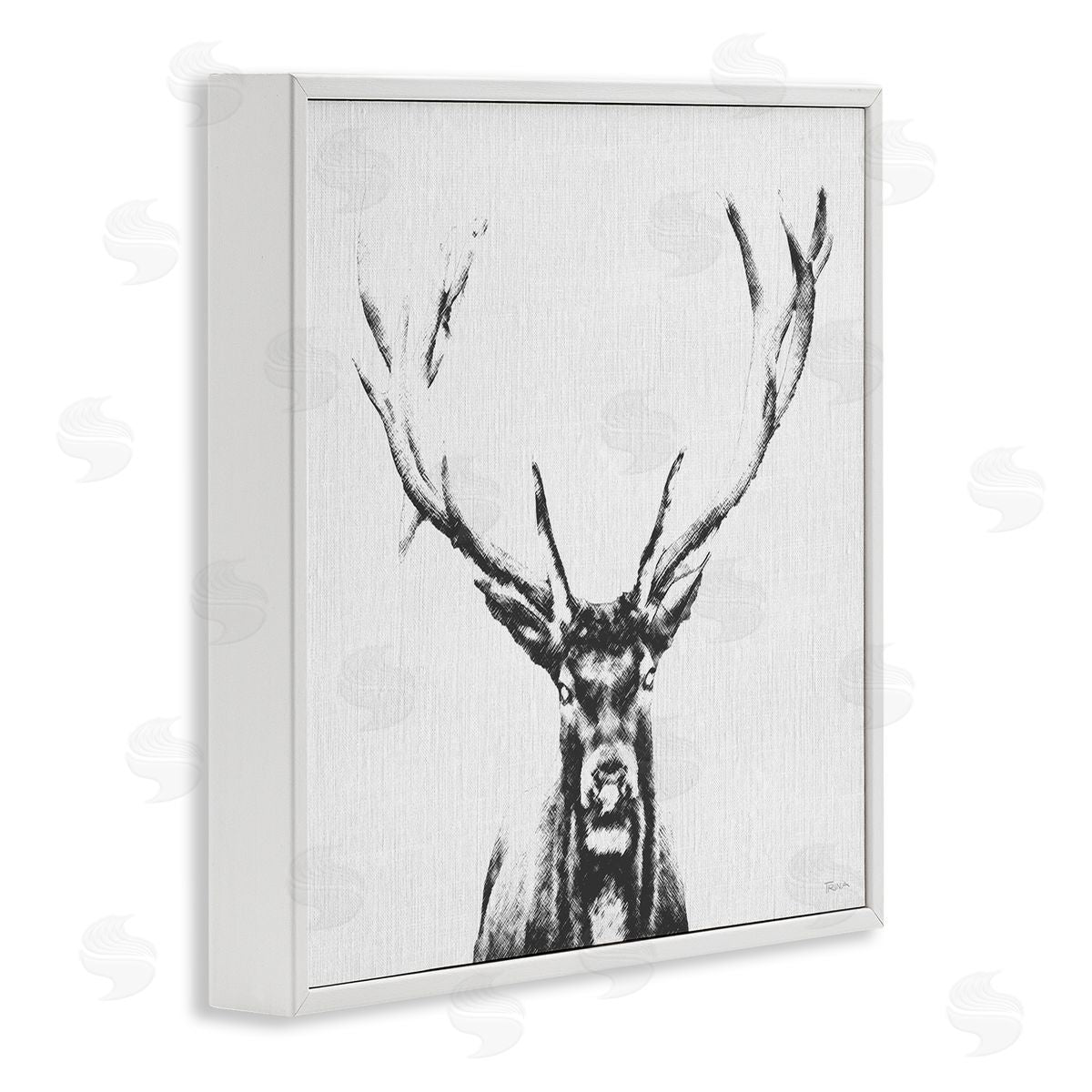 Katrina Craven Stag Sketch in Grey White Framed Giclee Wall Art Print