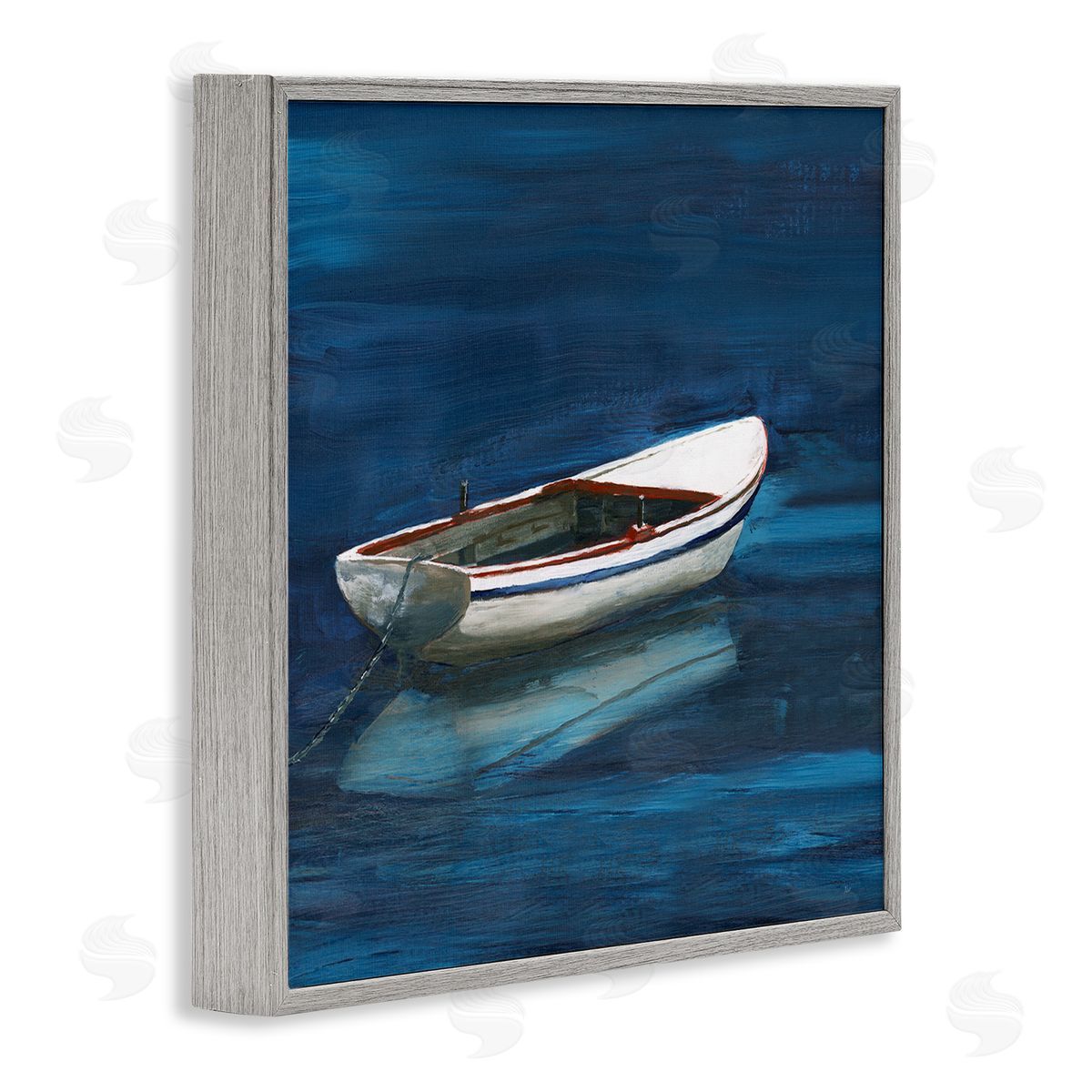 Nan Calm Floating Boat Gray Framed Giclee Wall Art Print