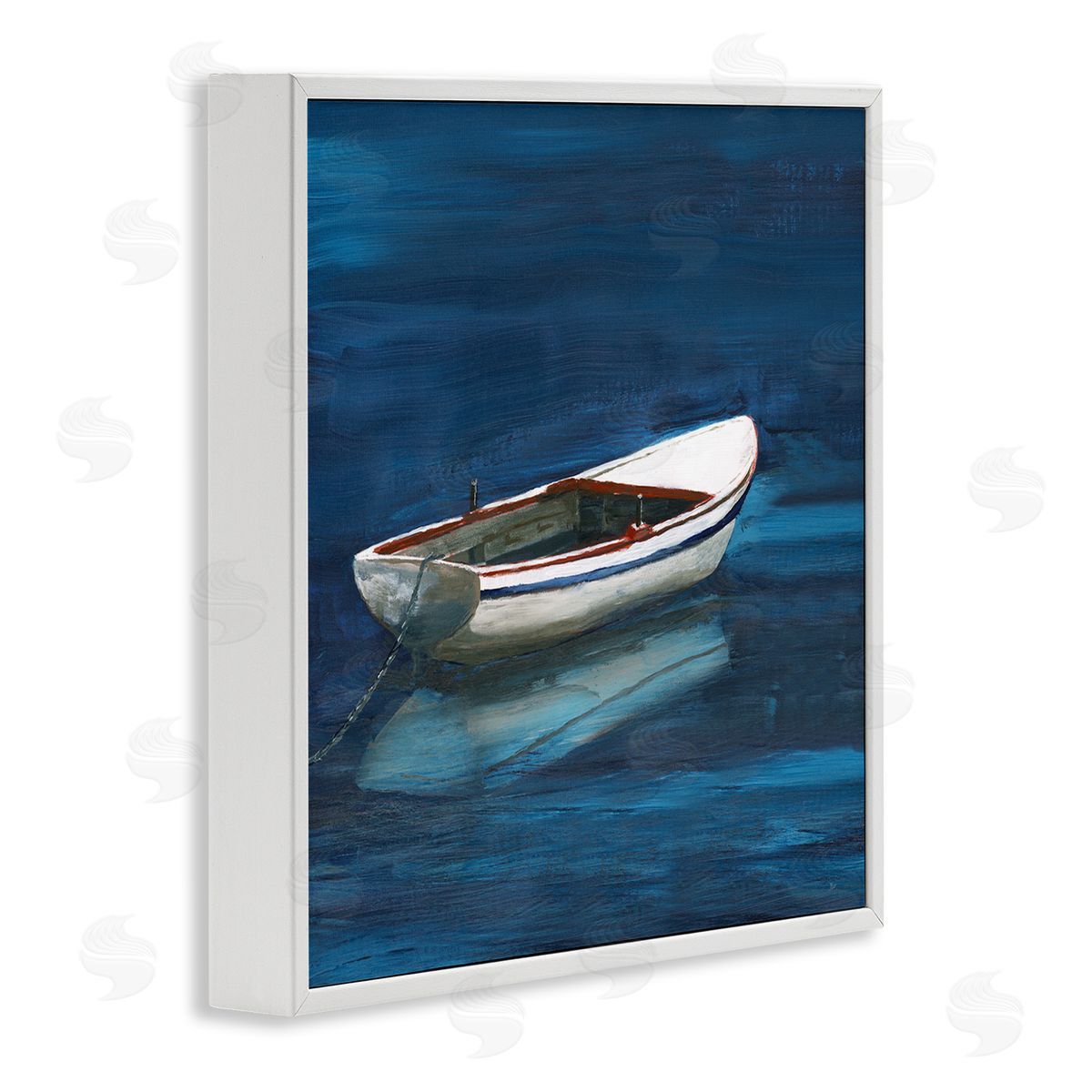 Nan Calm Floating Boat White Framed Giclee Wall Art Print