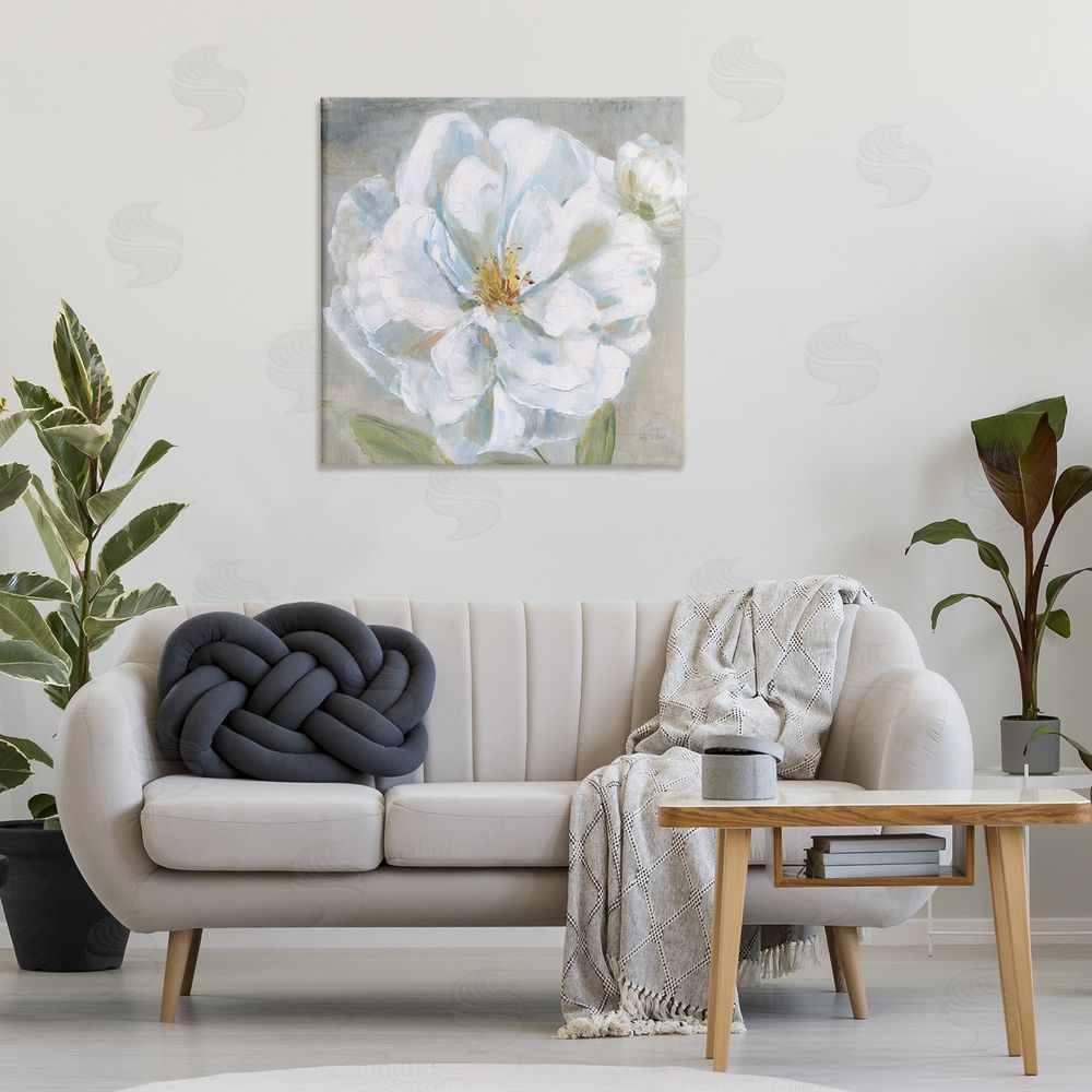 Sally Swatland Curling White Flower Petals Canvas Wall Art Print in Room
