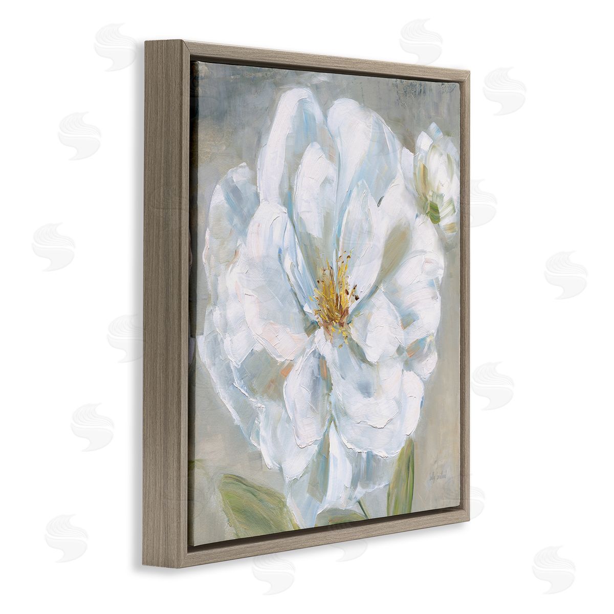 Sally Swatland Curling White Flower Petals Brown Floating Frame Canvas Wall Art Print