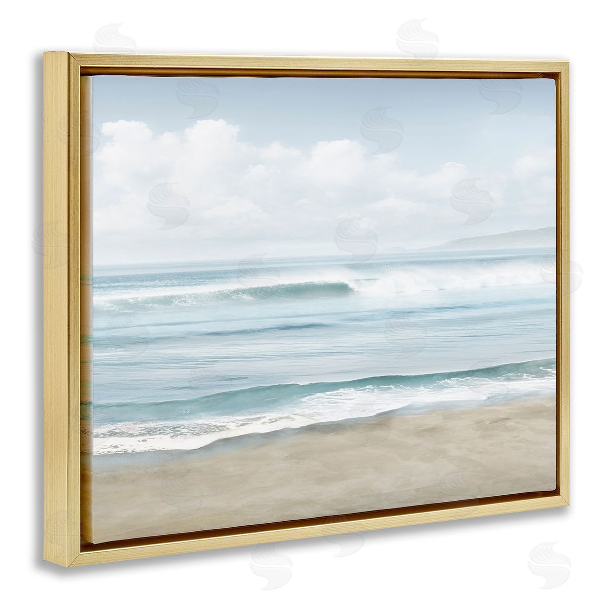 Mike Calascibetta Soothing Beach Waves Gold Floating Frame Canvas Wall Art Print
