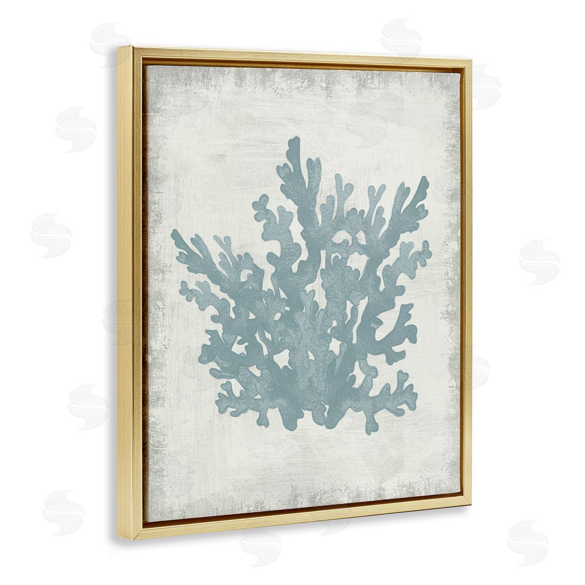Conrad Knutsen Blue Coral Silhouette Gold Floating Frame Canvas Wall Art Print