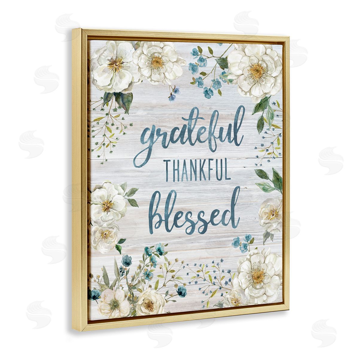 Carol Robinson Floral Gratitude Phrases Gold Floating Frame Canvas Wall Art Print