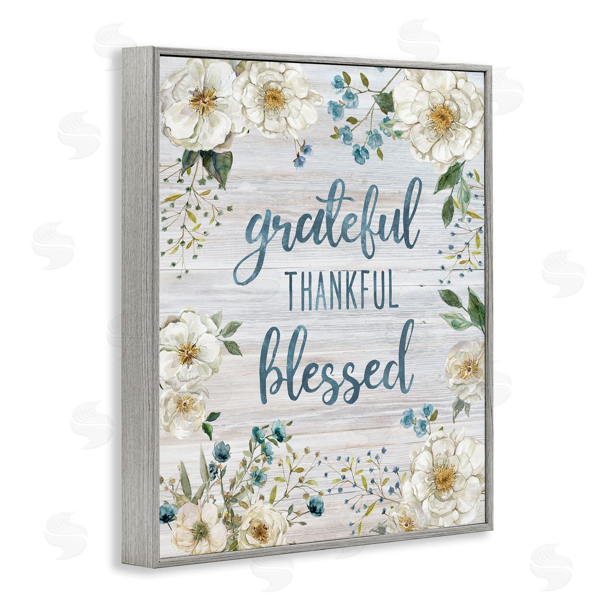 Carol Robinson Floral Gratitude Phrases Gray Framed Giclee Wall Art Print