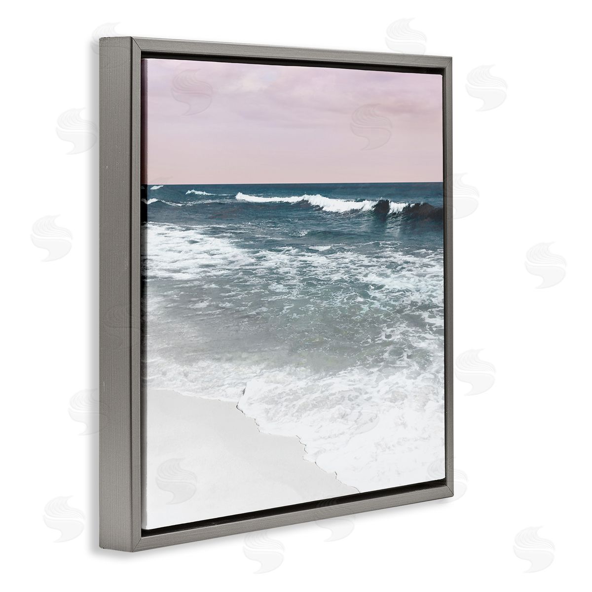 Nan Rolling Waves Seascape Gray Floating Frame Canvas Wall Art Print