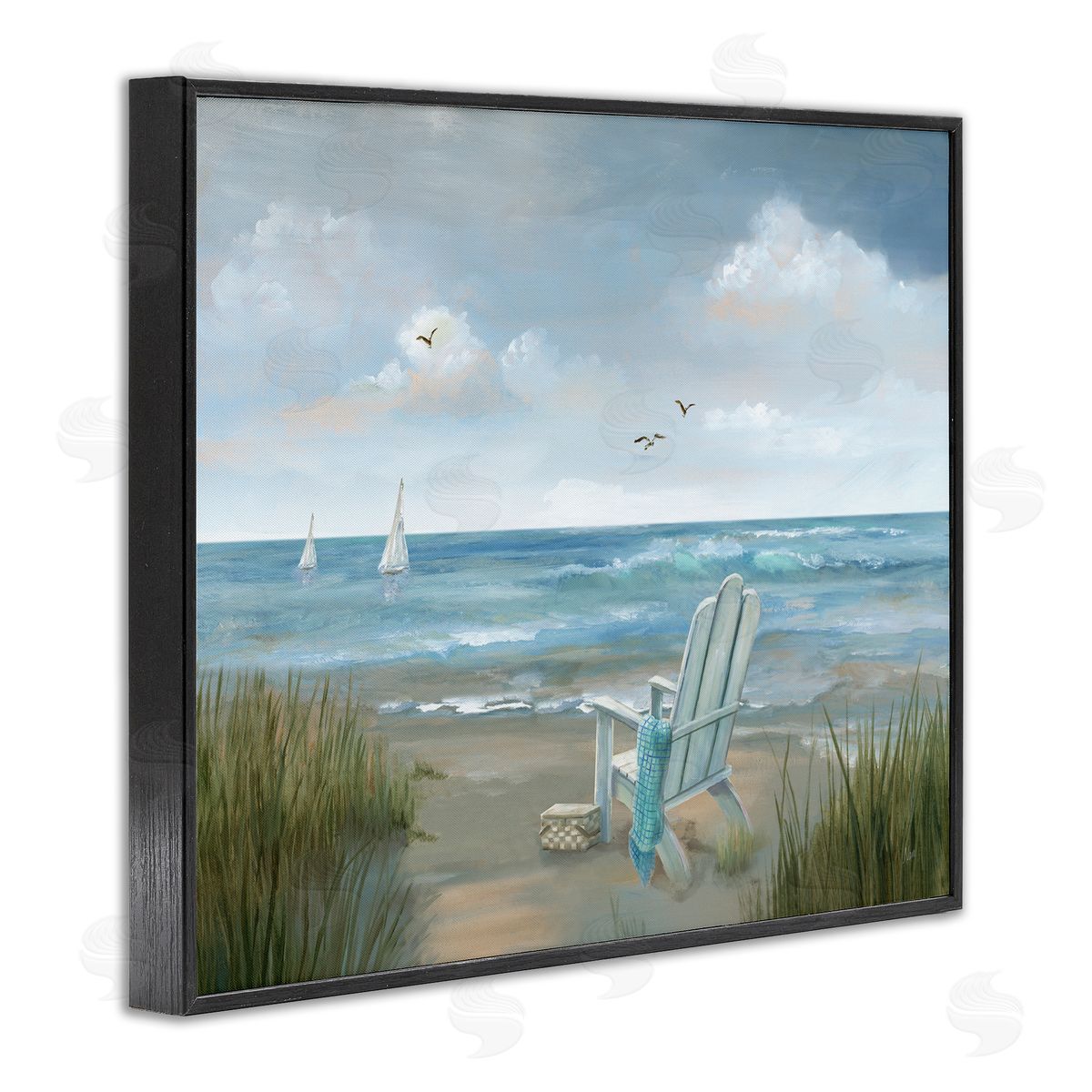 Nan Soothing Beach Scenery Black Framed Giclee Wall Art Print