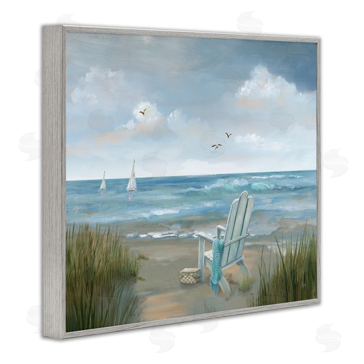 Nan Soothing Beach Scenery Gray Framed Giclee Wall Art Print