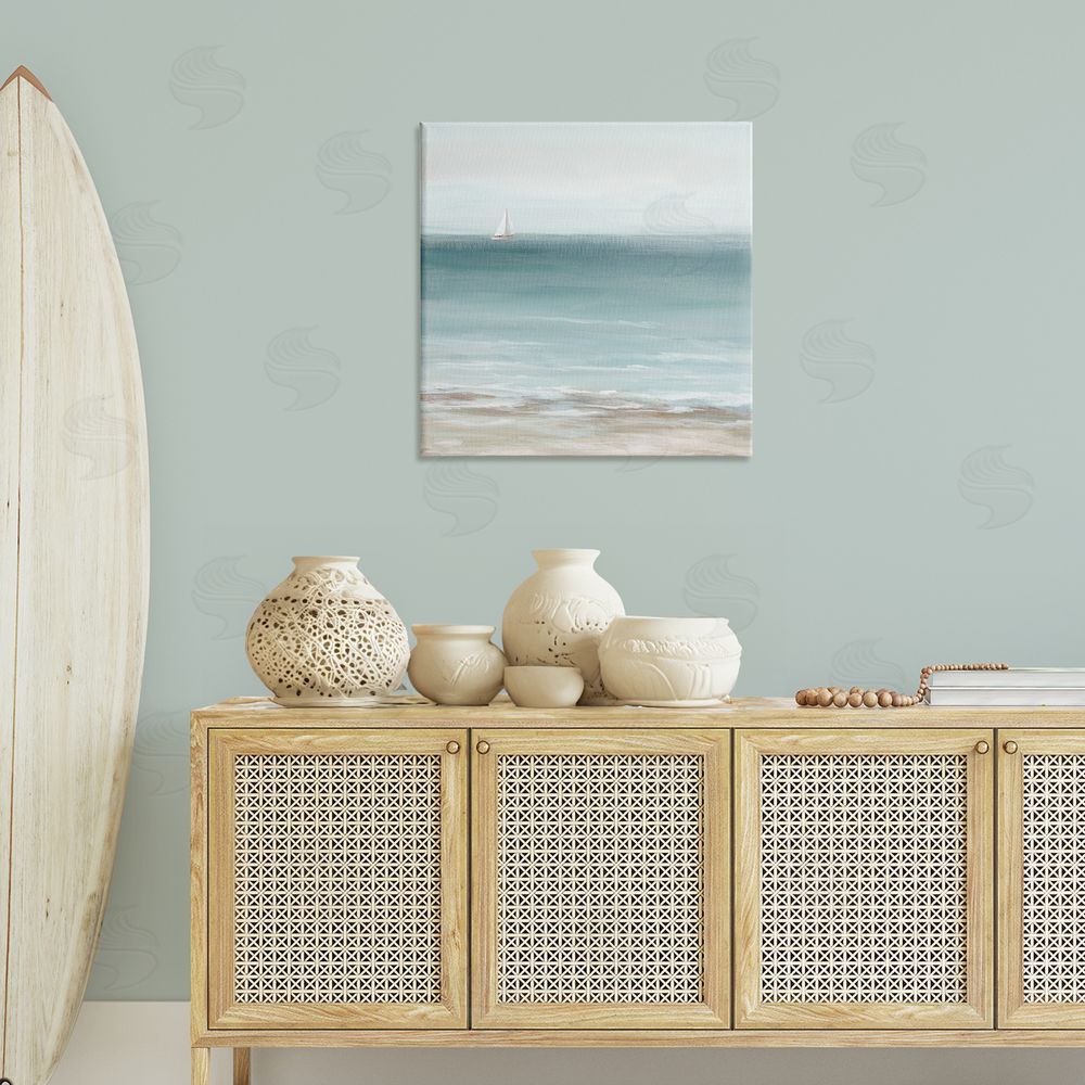Nan Faraway Boat on Ocean Canvas Wall Art Print in Room