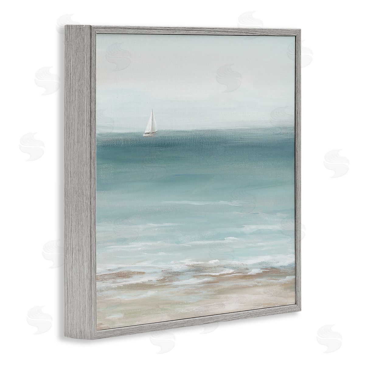 Nan Faraway Boat on Ocean Gray Framed Giclee Wall Art Print