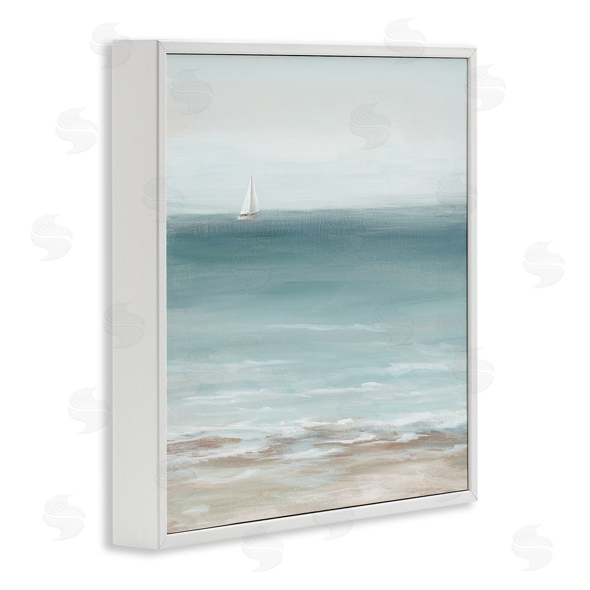 Nan Faraway Boat on Ocean White Framed Giclee Wall Art Print