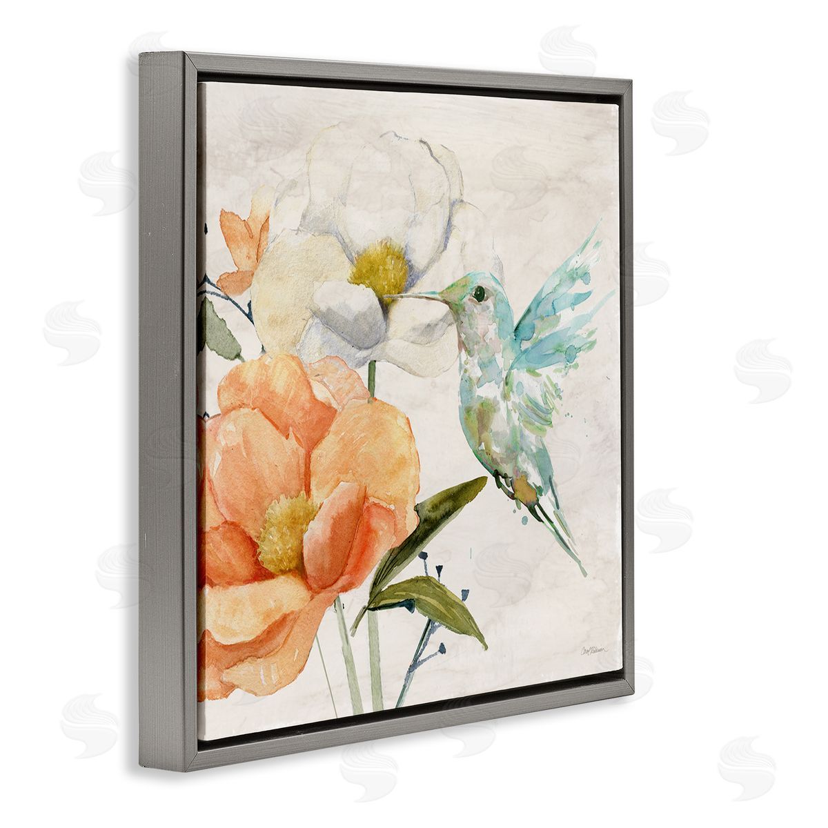 Carol Robinson Hummingbird & Flower Nectar Gray Floating Frame Canvas Wall Art Print