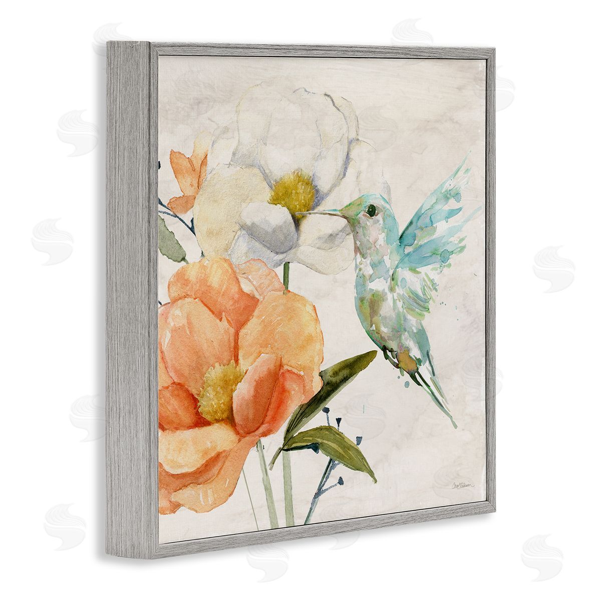 Carol Robinson Hummingbird & Flower Nectar Gray Framed Giclee Wall Art Print