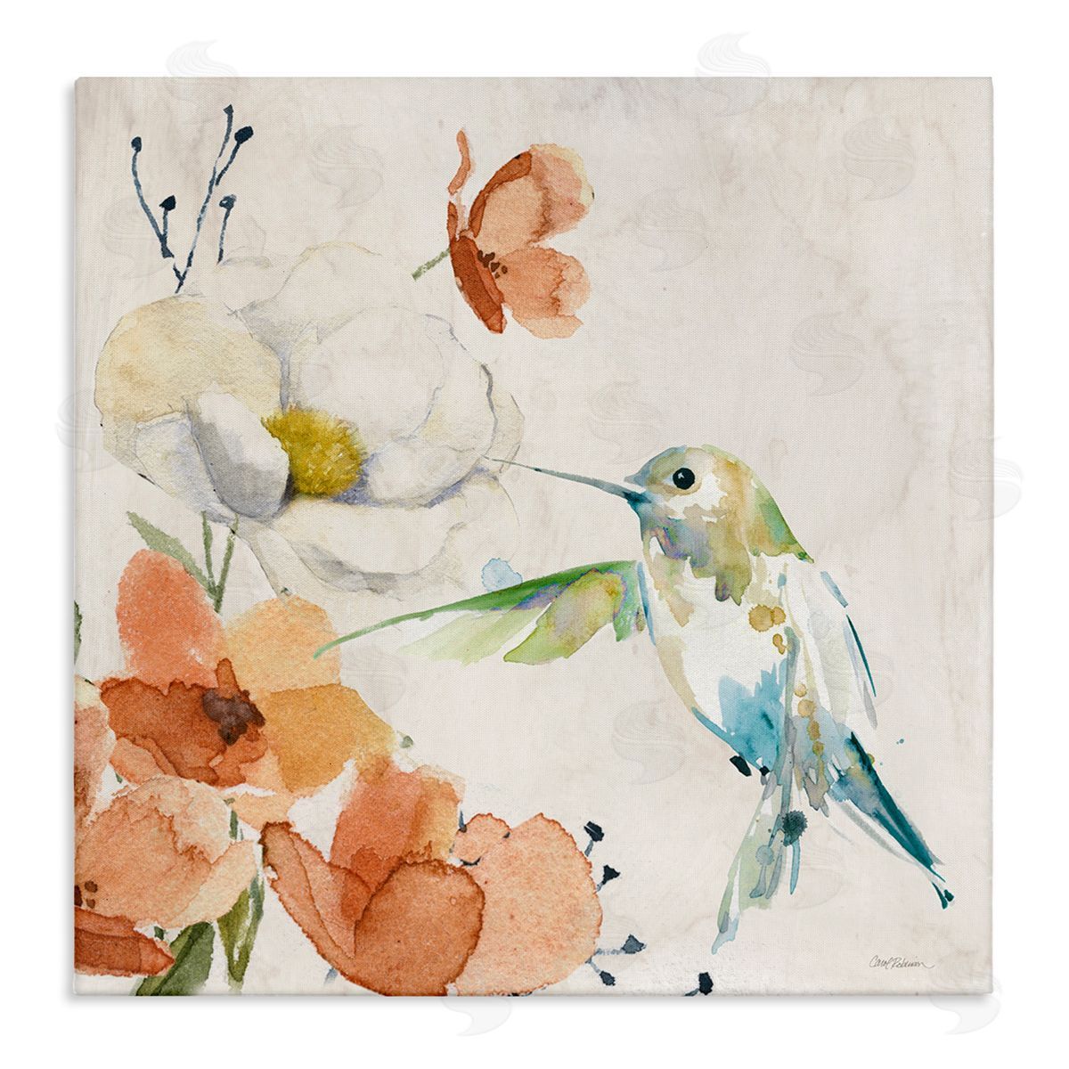 Carol Robinson Cottage Flowers & Bird Canvas Wall Art Print