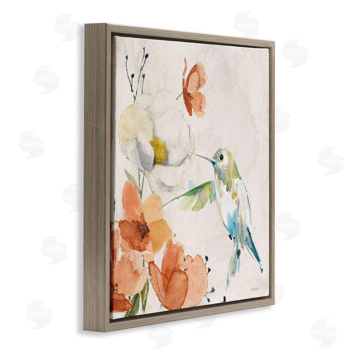 Carol Robinson Cottage Flowers & Bird Brown Floating Frame Canvas Wall Art Print