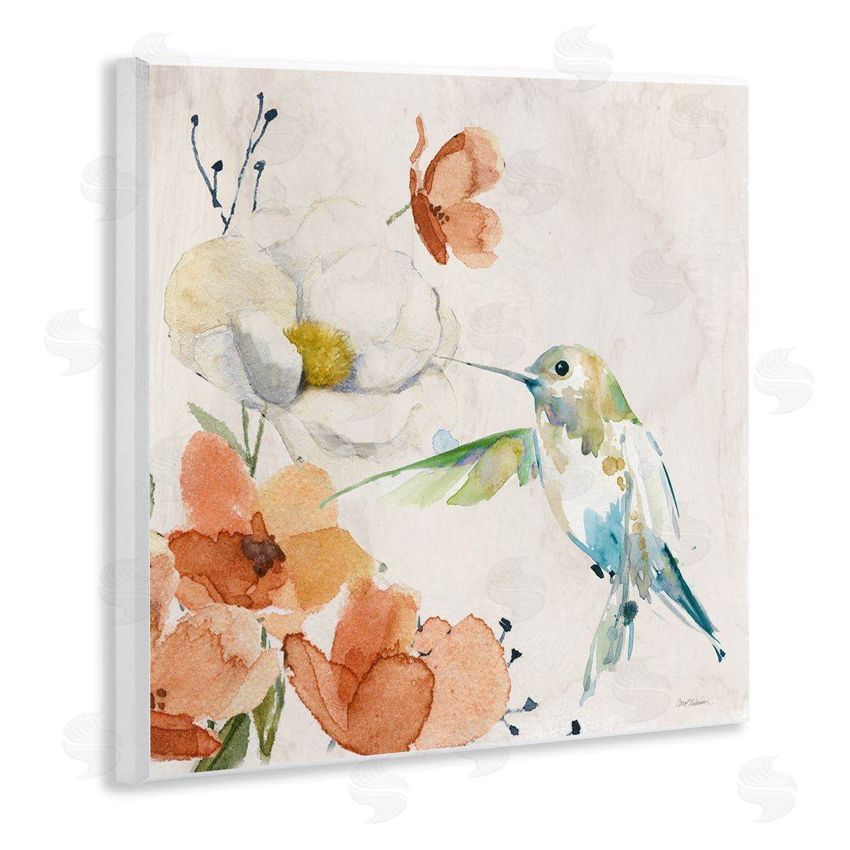 Carol Robinson Cottage Flowers & Bird Wooden Wall Plaque Art Print