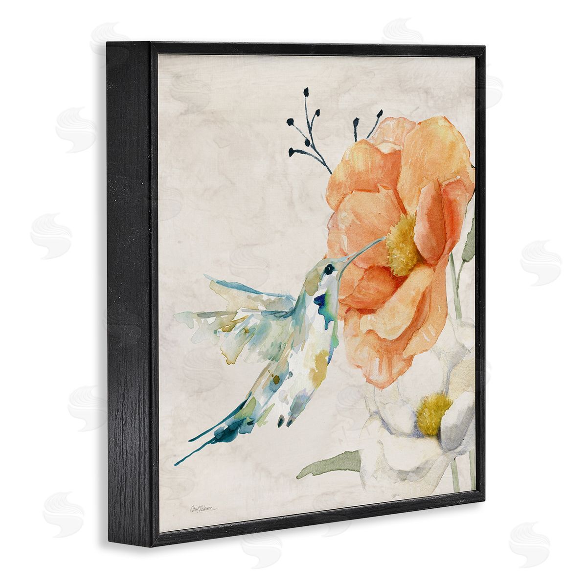 Carol Robinson Blossom & Hummingbird Black Framed Giclee Wall Art Print