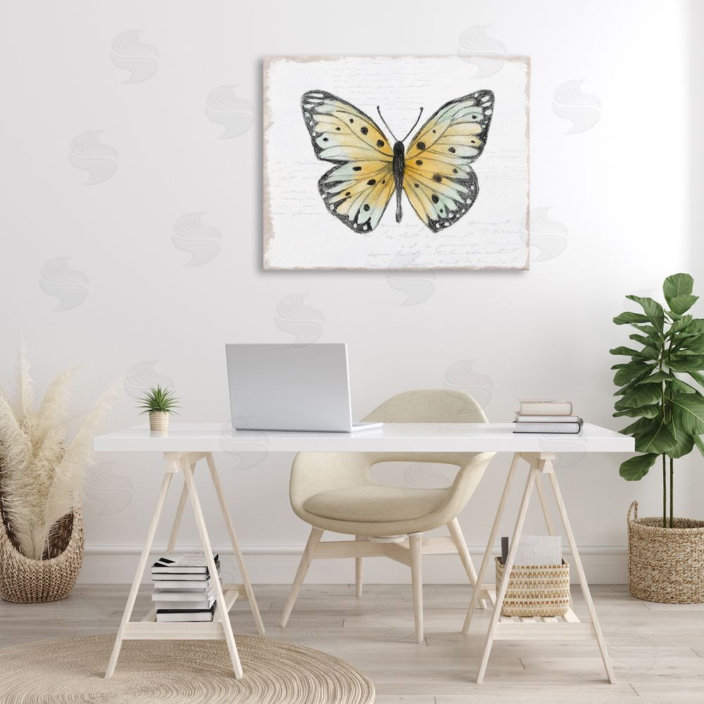 Janet Tava Beautiful Butterfly on White Canvas Wall Art Print in Room