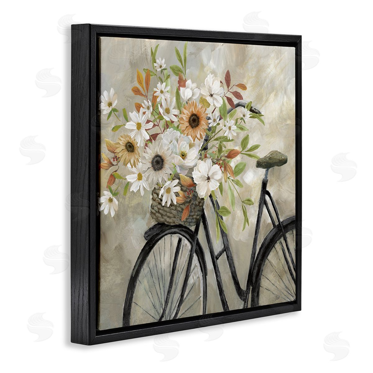 Nan Country Floral Bicycle Black Floating Frame Canvas Wall Art Print