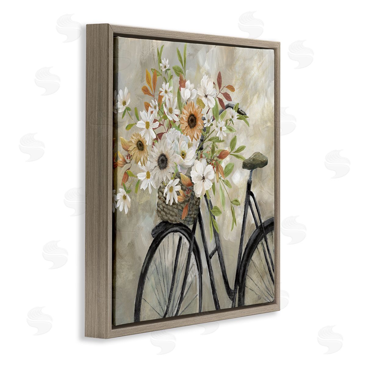 Nan Country Floral Bicycle Brown Floating Frame Canvas Wall Art Print