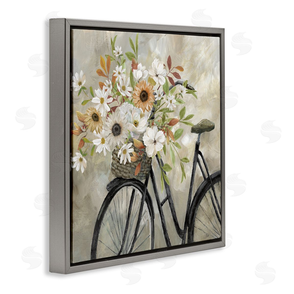 Nan Country Floral Bicycle Gray Floating Frame Canvas Wall Art Print