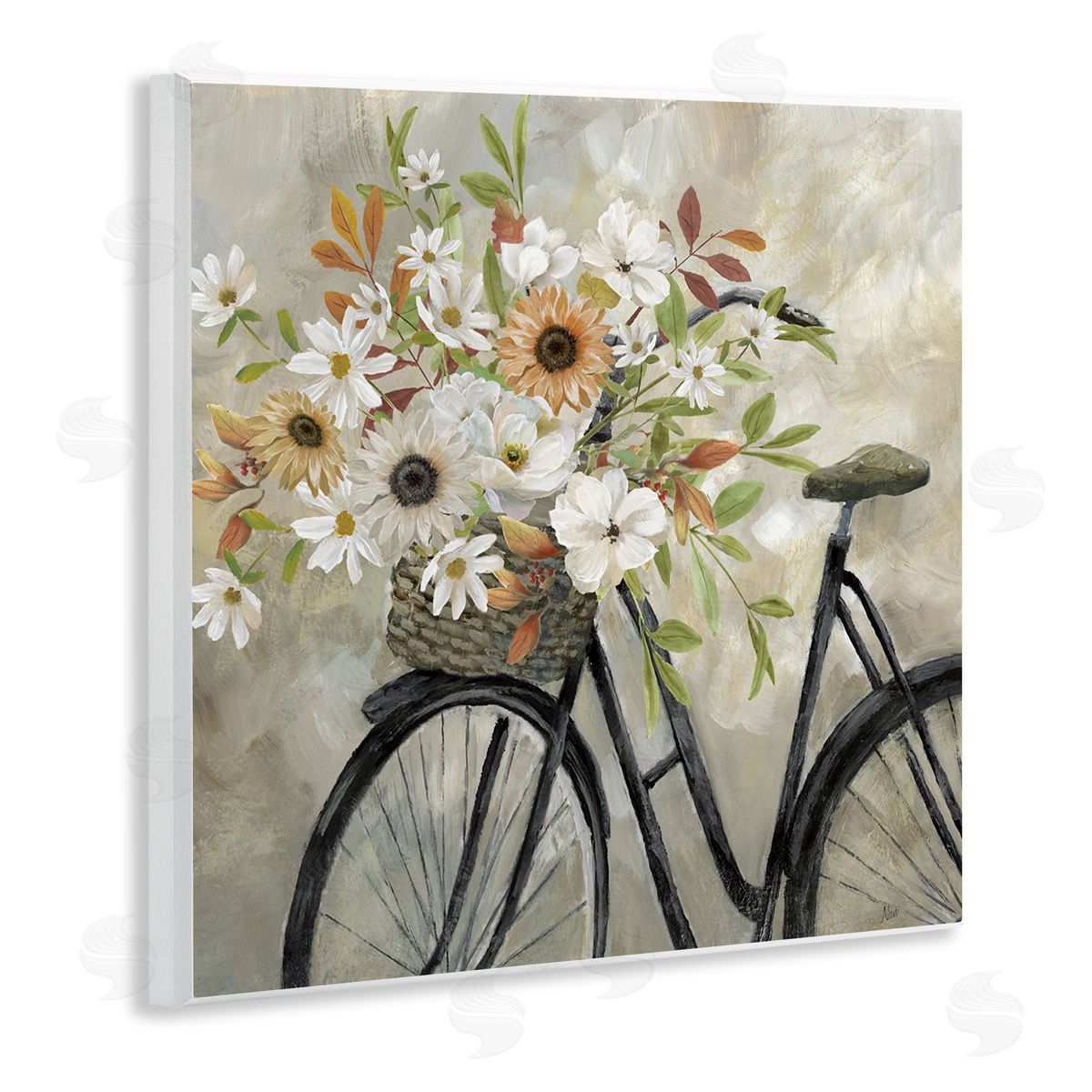 Nan Country Floral Bicycle Wooden Wall Plaque Art Print