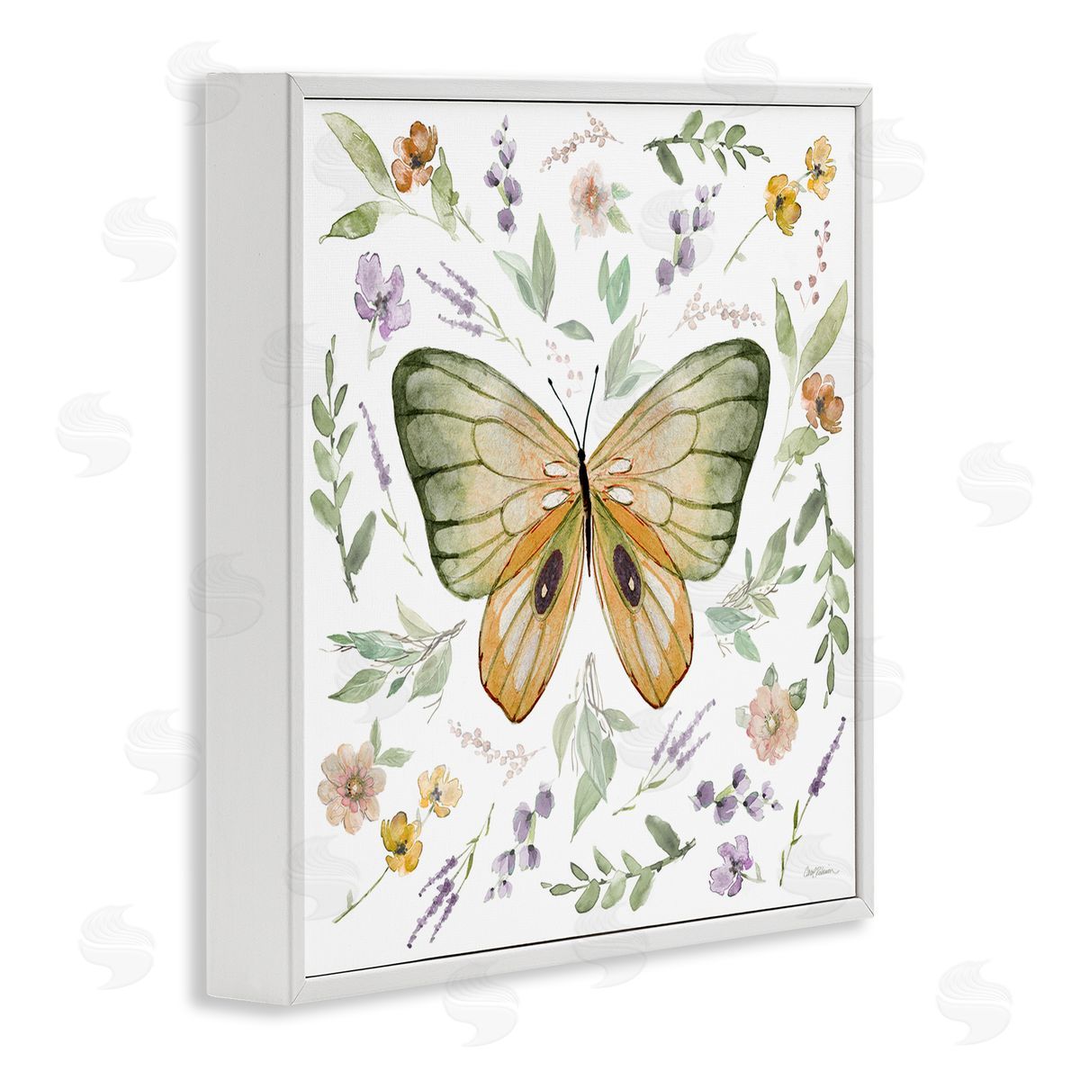 Carol Robinson Cottage Butterfly Botanicals White Framed Giclee Wall Art Print