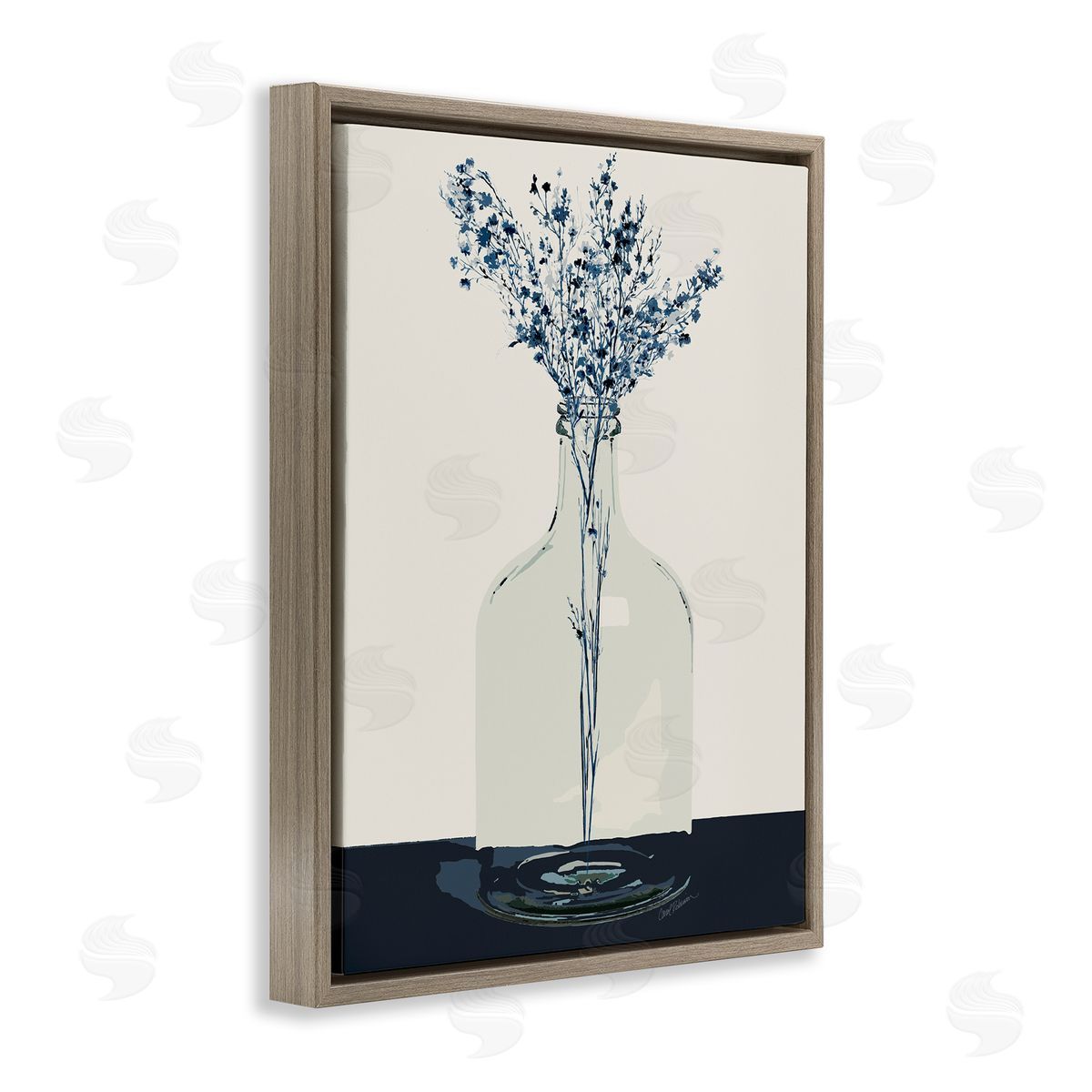 Carol Robinson Wildflowers in Glass Vase Brown Floating Frame Canvas Wall Art Print