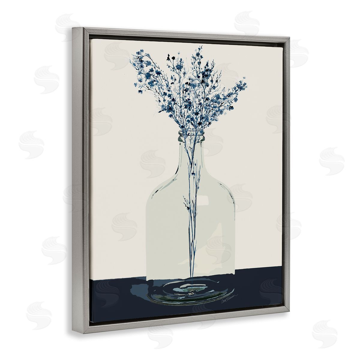 Carol Robinson Wildflowers in Glass Vase Gray Floating Frame Canvas Wall Art Print