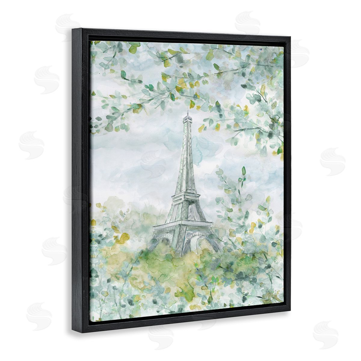 Carol Robinson Eiffel Tower Through Branches Black Floating Frame Canvas Wall Art Print