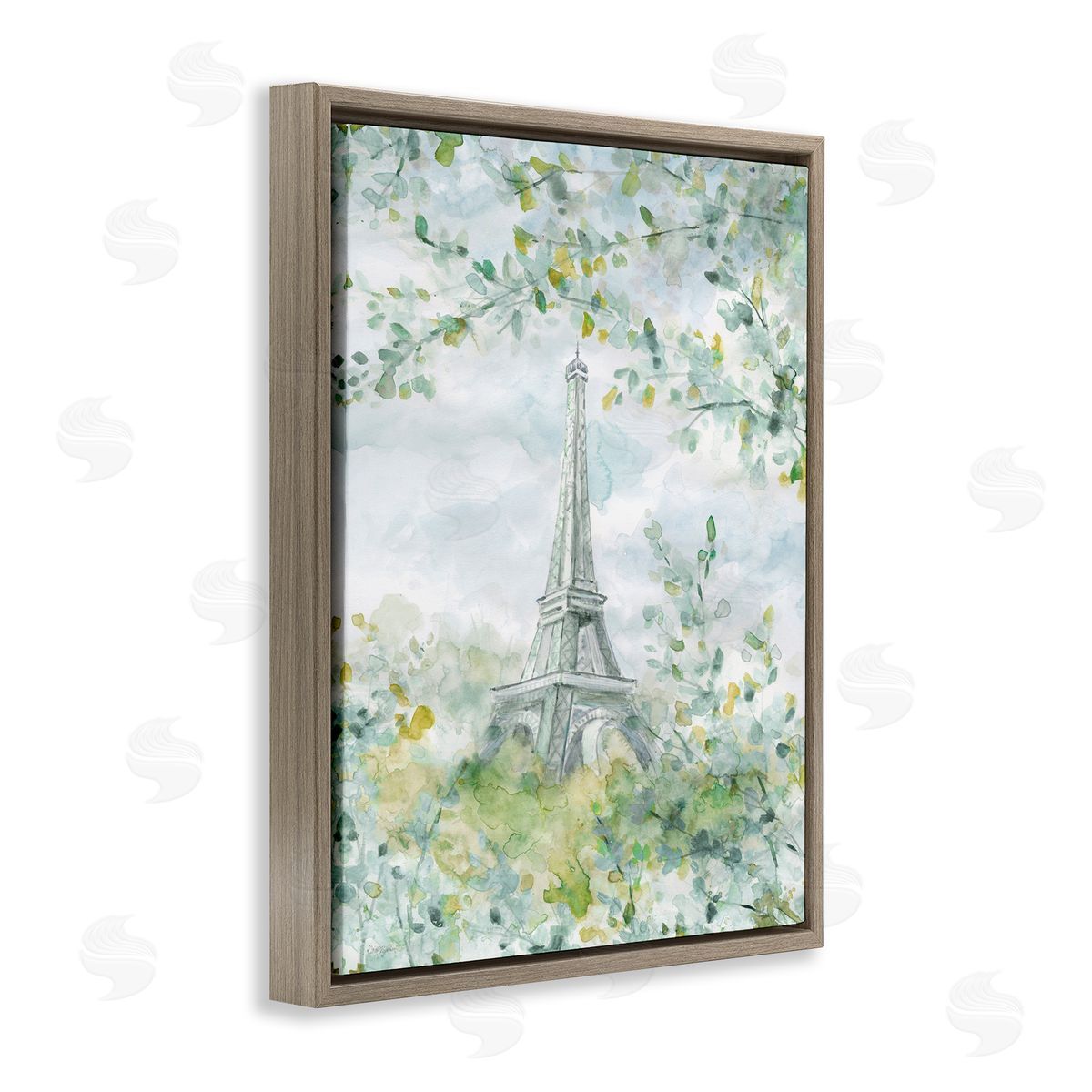 Carol Robinson Eiffel Tower Through Branches Brown Floating Frame Canvas Wall Art Print