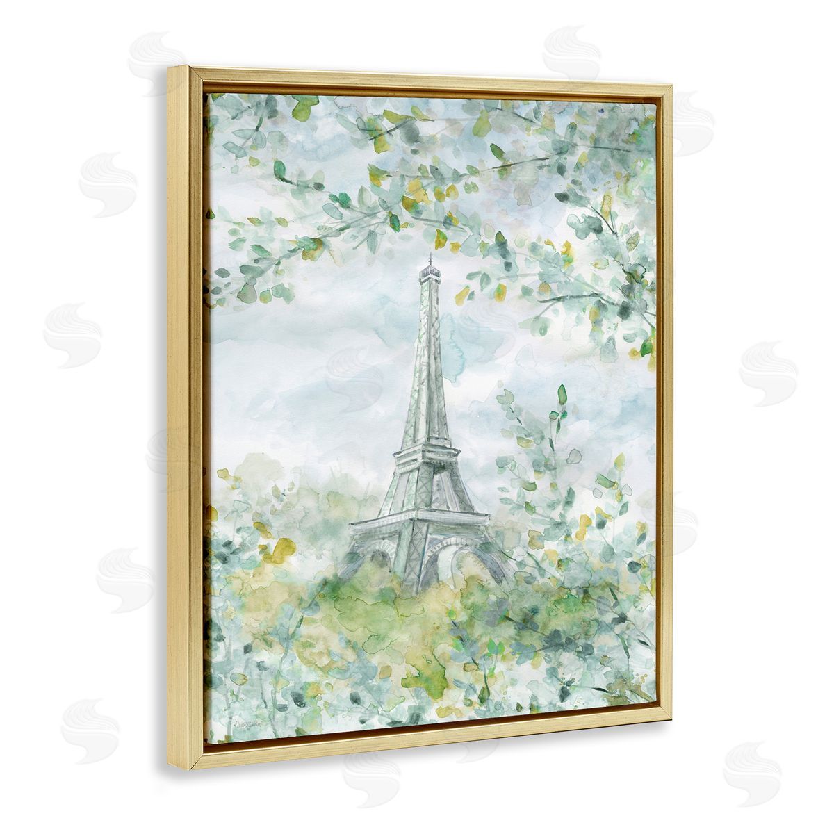 Carol Robinson Eiffel Tower Through Branches Gold Floating Frame Canvas Wall Art Print