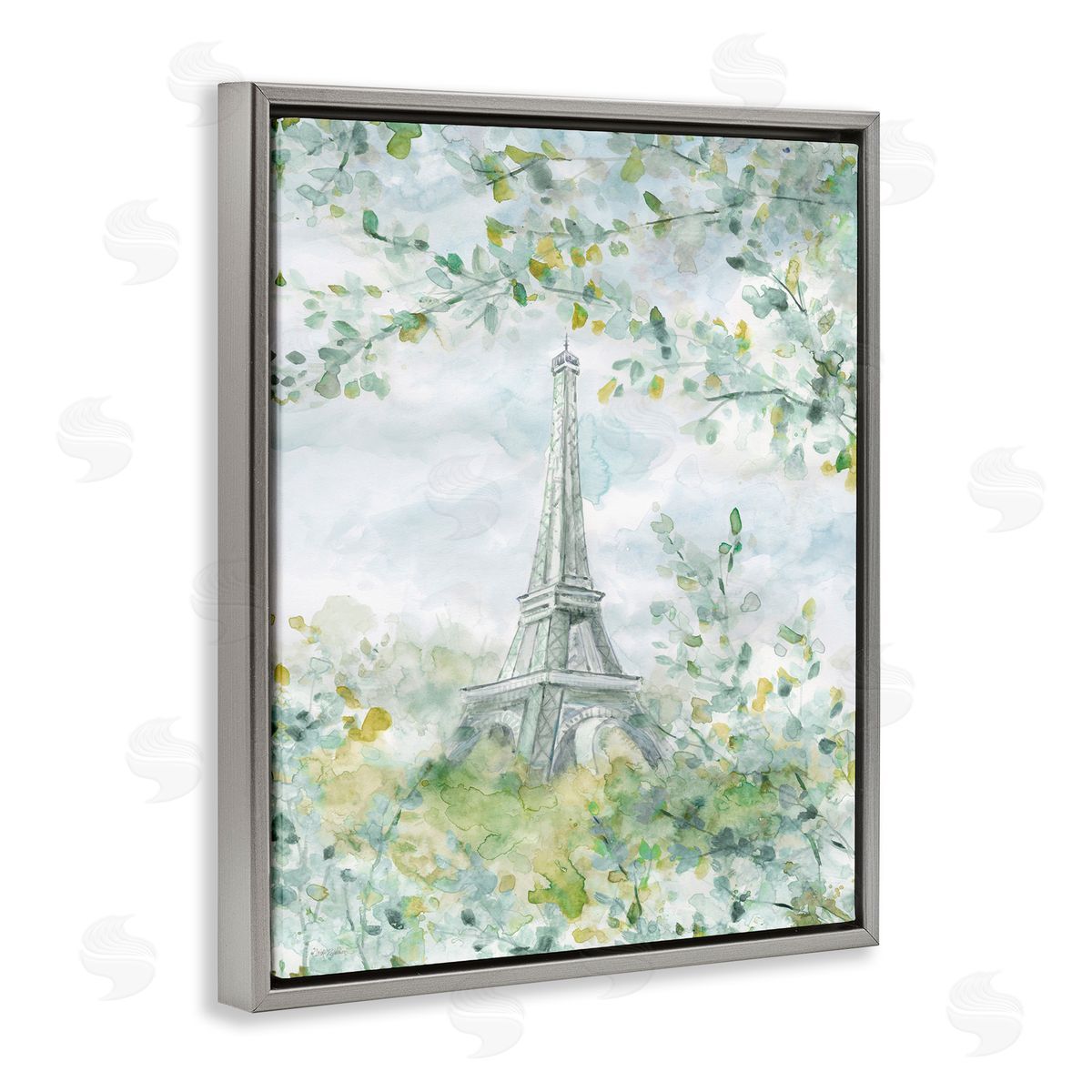 Carol Robinson Eiffel Tower Through Branches Gray Floating Frame Canvas Wall Art Print