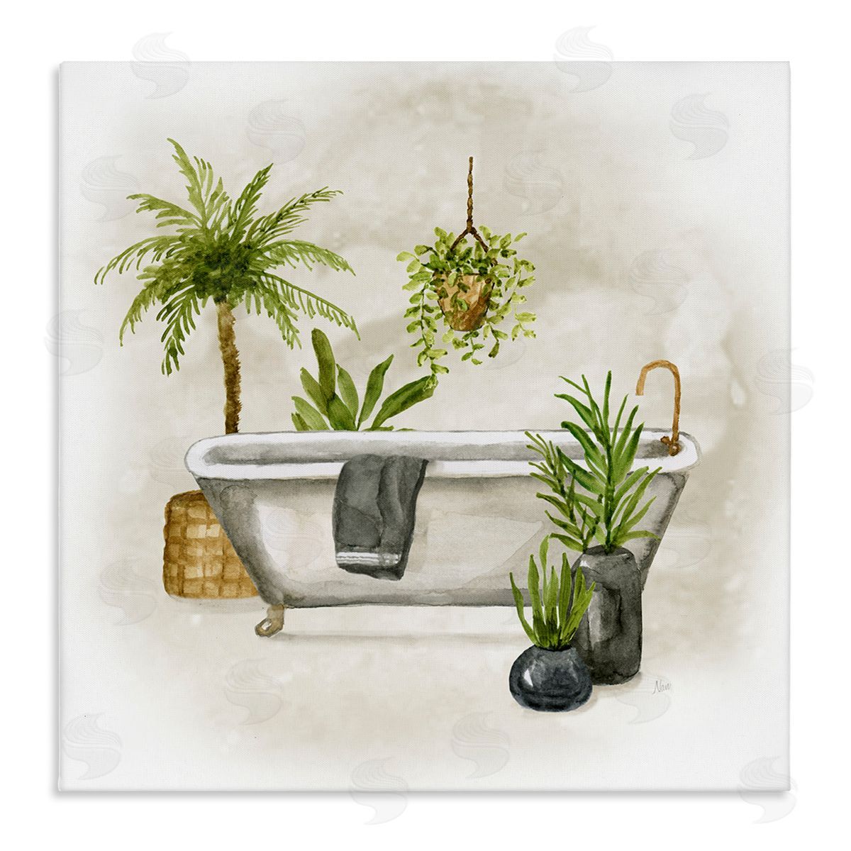 Nan Plant Filled Bathroom Canvas Wall Art Print