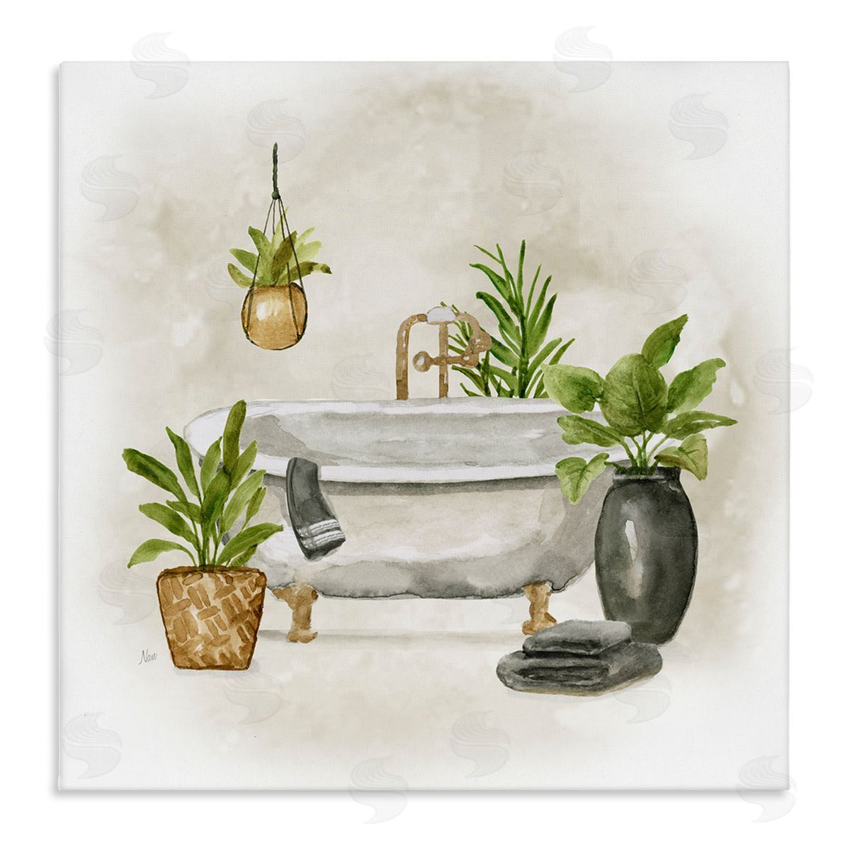 Nan Bathroom with Plants Canvas Wall Art Print