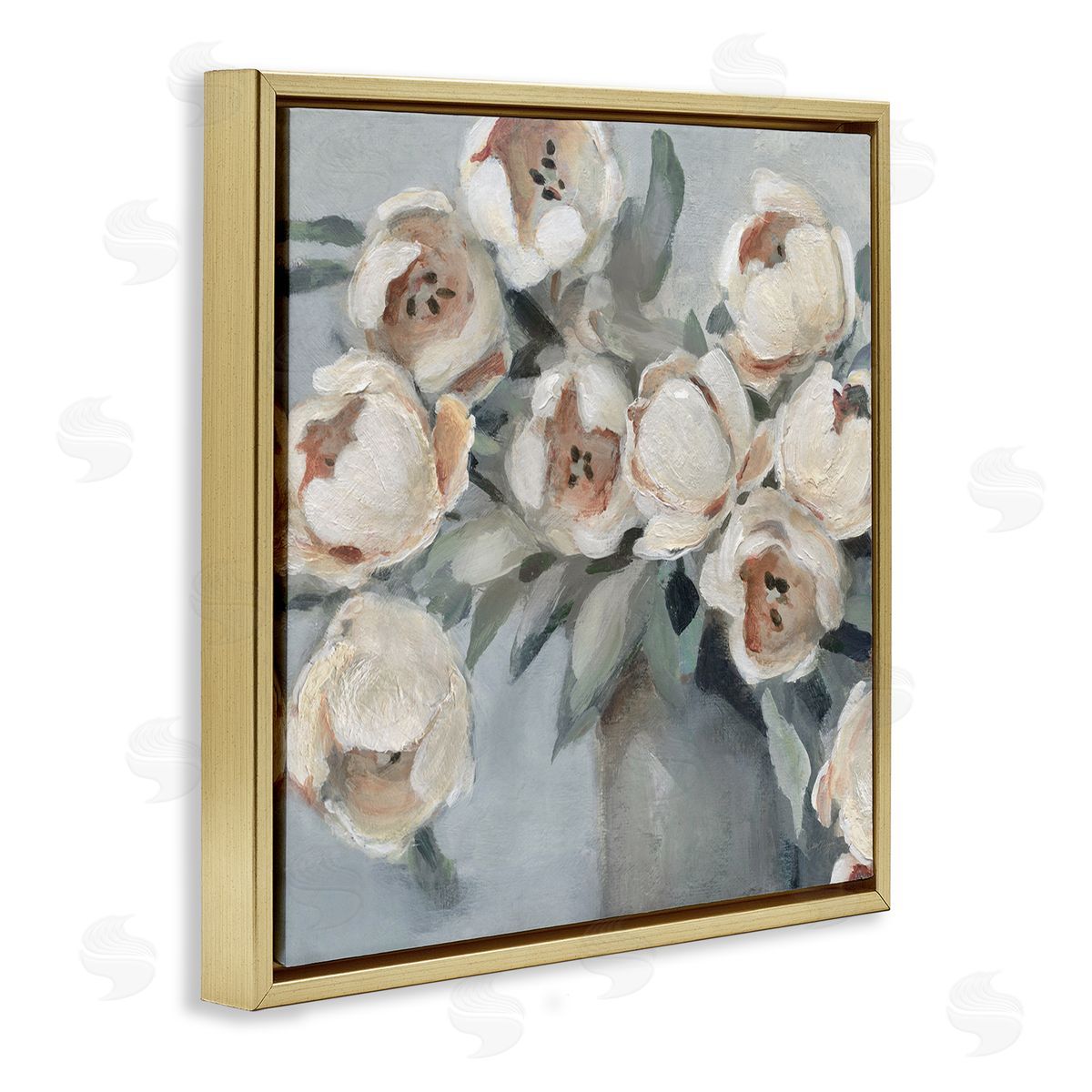 Carol Robinson Blooming Round Peonies Gold Floating Frame Canvas Wall Art Print