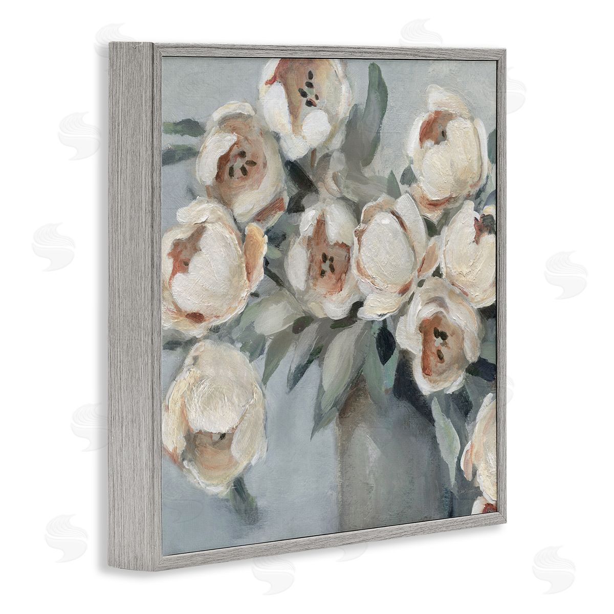Carol Robinson Blooming Round Peonies Gray Framed Giclee Wall Art Print