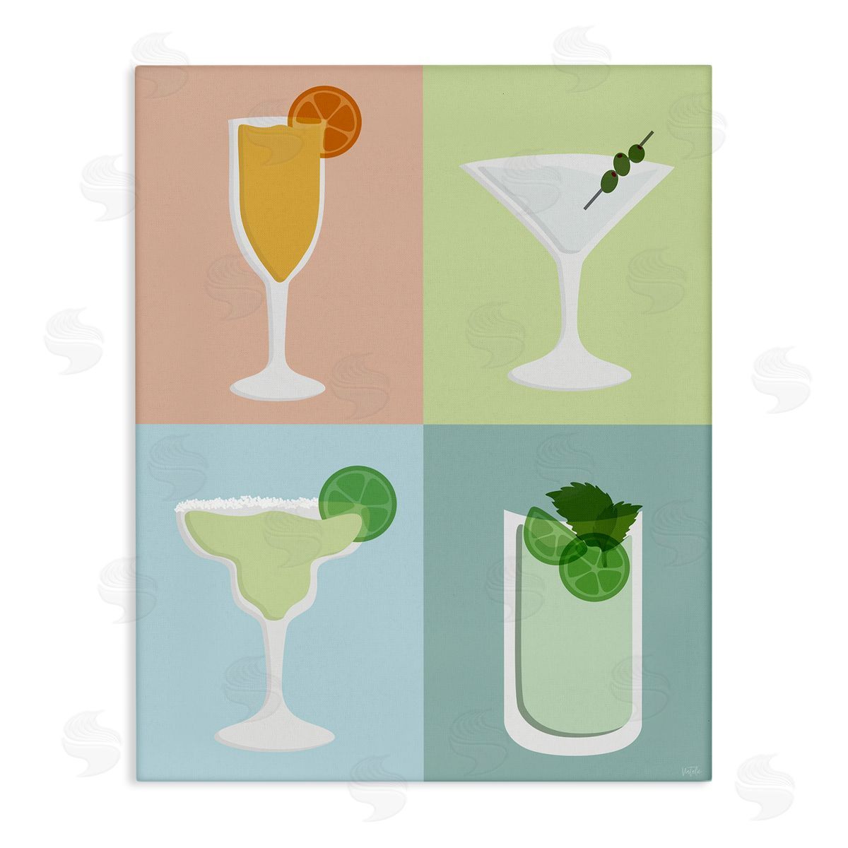 Natalie Carpentieri Pastel Bar Cocktails Canvas Wall Art Print