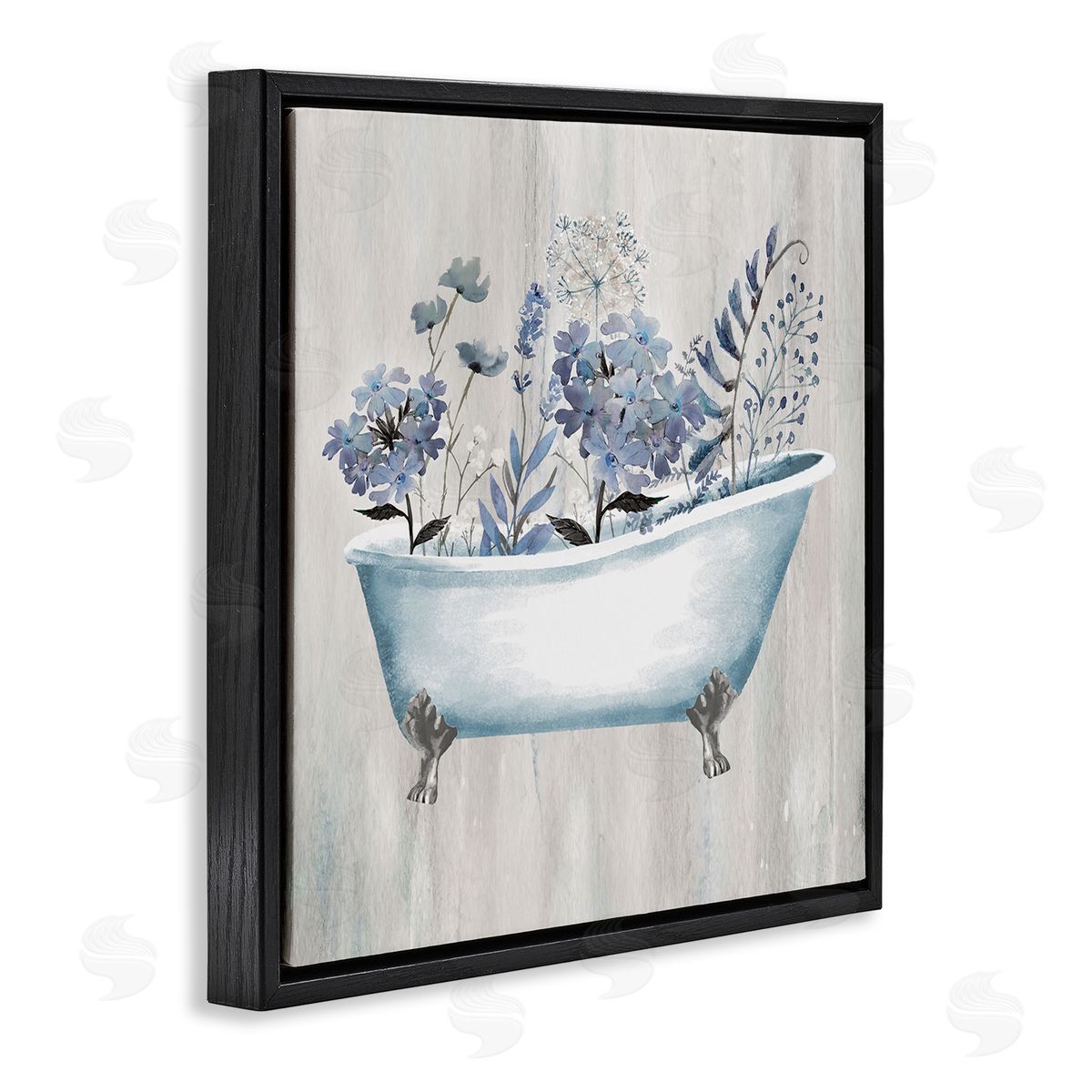 Conrad Knutsen Vintage Tub & Blue Florals Black Floating Frame Canvas Wall Art Print
