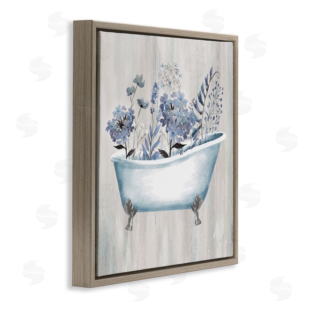 Conrad Knutsen Vintage Tub & Blue Florals Brown Floating Frame Canvas Wall Art Print