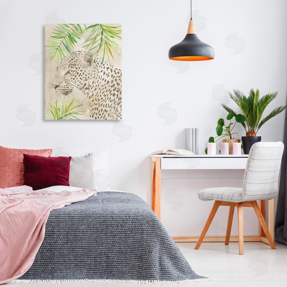Carol Robinson Leopard Impression & Palms Canvas Wall Art Print in Room