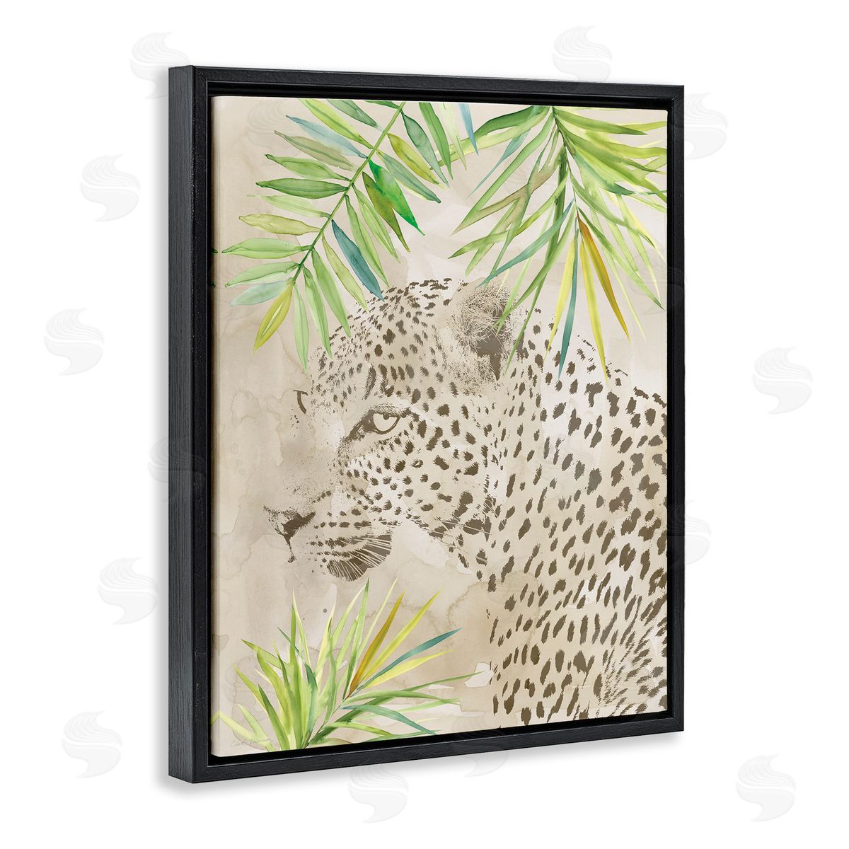 Carol Robinson Leopard Impression & Palms Black Floating Frame Canvas Wall Art Print