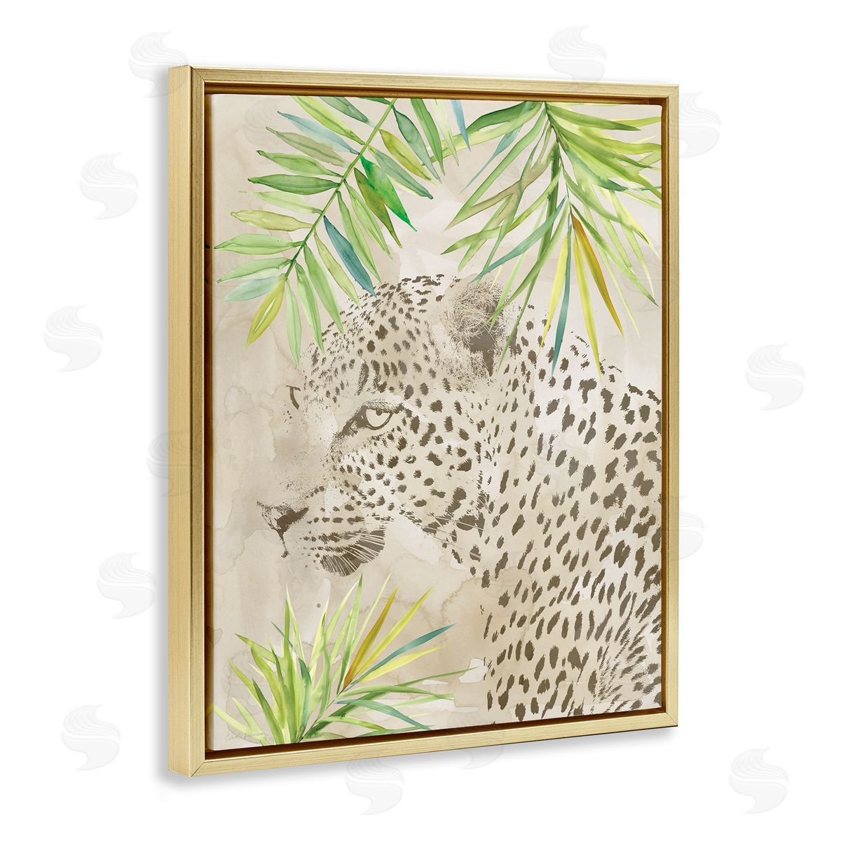 Carol Robinson Leopard Impression & Palms Gold Floating Frame Canvas Wall Art Print